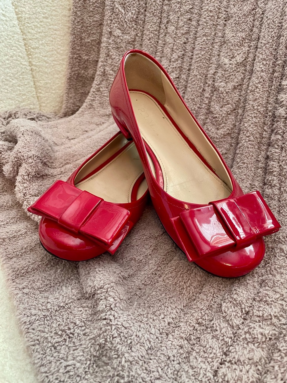 Prada Red Patent Leather Bow Ballet Flats